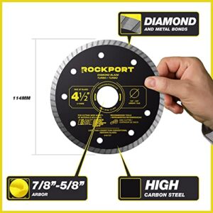 ROCKPORT Turbo 4 1/2 Diamond Blade for Angle Grinder Set - (3 Pack) Diamond Saw Blade & Grinder Blade for Dry/Wet Tile, Diamond Cutting Wheel for Stone, Granite, Concrete, 5/8" - 7/8" Arbor Tile Blade