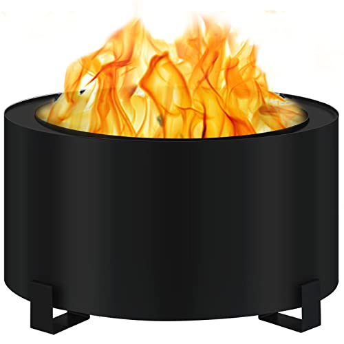 VEVOR Stove Bonfire, Carbon Steel Smokeless Fire Pit, 23.6-inch Diameter Stove Bonfire Fire Pit, Double Wall Design Smokeless Fire Bowl, Portable Wood Burning Fire Pit for Outdoor Picnic Camping Black