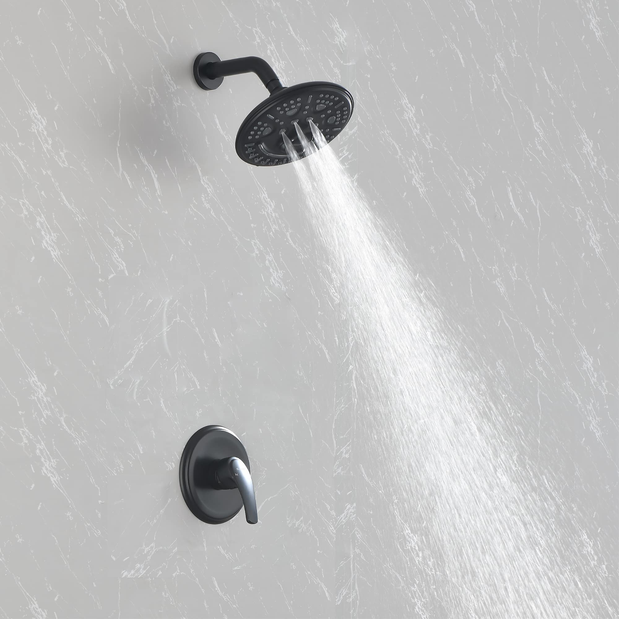 SHAMANDA Luxury Shower System with Valve, Shower Faucet Sets Complete with 6-Spray Shower Head and Handle, Single Function Shower Trim Kit Matte Black, L808-7