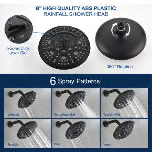 SHAMANDA Luxury Shower System with Valve, Shower Faucet Sets Complete with 6-Spray Shower Head and Handle, Single Function Shower Trim Kit Matte Black, L808-7