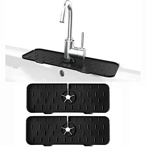 Sink Splash Guard for Kitchen, RV Accessories, Silicone Faucet Handle Drip Catcher Tray, Faucet Water Catcher Mat for Bathroom, Kitchen Accessories, black, 2pcs