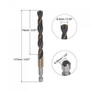 uxcell High Speed Steel Hex Shank Twist Drill Bit, 8.5mm Drilling Dia with 1/4 Inch Hex Shank 117mm Length