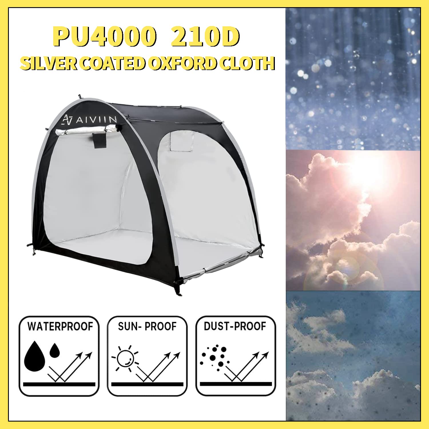AIVIIN 4 or 5 Bike Tent, 210D Silver-plated Oxford Extra Thick Waterproof &Sunproof Large Outdoor Bikes Storage Shed for Mountain Bicycle, Motorcycle, Garden Repair Tools, Pool Toys, Lawn Mower, Black