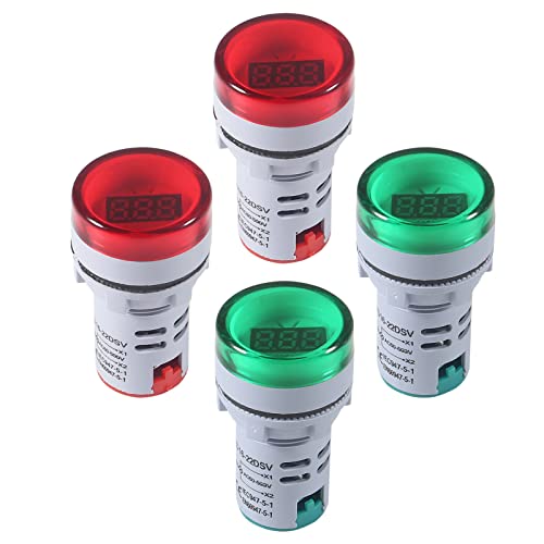 DWEII 4PCS Digital DC Voltmeter LED Display Voltage Voltmeter AC 20-500V Voltage Meter Monitor 110v 220v Volt Detetor Indicator Round Lamp Tester (2 Red and 2 Green)