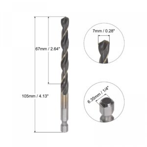 uxcell High Speed Steel Hex Shank Twist Drill Bit, 7mm Drilling Dia with 1/4 Inch Hex Shank 105mm Length