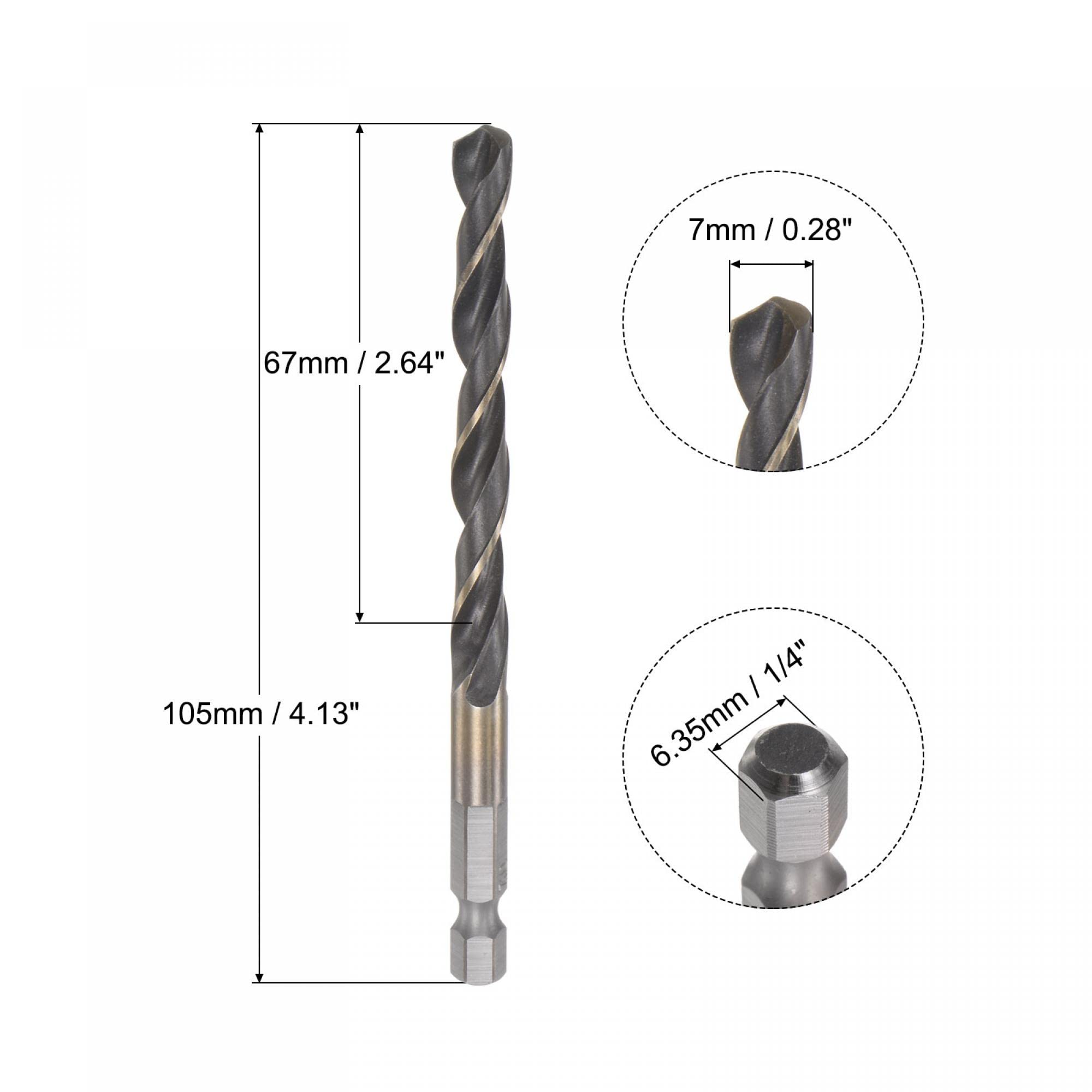 uxcell High Speed Steel Hex Shank Twist Drill Bit, 7mm Drilling Dia with 1/4 Inch Hex Shank 105mm Length