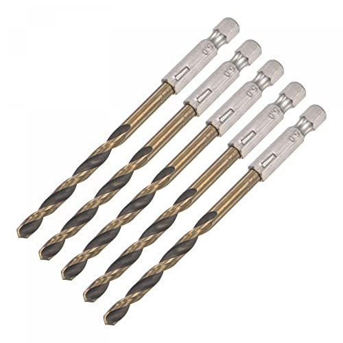 uxcell 5 Pcs High Speed Steel Hex Shank Twist Drill Bit, 5mm Drilling Dia with 1/4 Inch Hex Shank 105mm Length