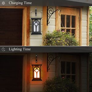 Tewei Solar Wall Lantern Outdoor Hanging Solar Lights, Flickering Flame Waterproof Solar Wall Sconce 3-Lighting Mode, Hanging Solar Lamps Patio Light Fixture for Fence Porch and Yard, 2 Pack