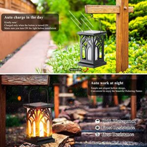 Tewei Solar Wall Lantern Outdoor Hanging Solar Lights, Flickering Flame Waterproof Solar Wall Sconce 3-Lighting Mode, Hanging Solar Lamps Patio Light Fixture for Fence Porch and Yard, 2 Pack