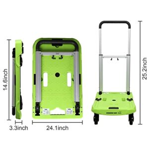 Platform Hand Push Cart Foldable Truck, Moving Cart Dolly, Foldable for Easy Storage and Low Noise 360 Degree Swivel Wheels with 198 lb Weight,Green