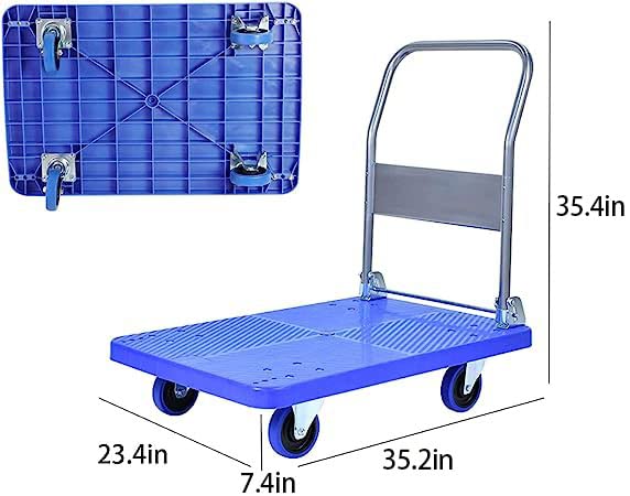 Uholan Slightly Mute Platform Trucks Trolley Folding Flatbed Trailer Pull Cargo Flatbed Move House Shopping Cart Load-Bearing 880lb