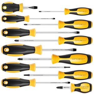 opow 12-piece magnetic screwdrivers sets with storage case, professional screwdriver set includes flat, phillips,torx, non-slip for repair home improvement craft