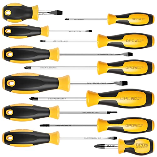 OPOW 12-Piece Magnetic Screwdrivers Sets with Storage Case, Professional Screwdriver Set Includes Flat, Phillips,Torx, Non-Slip for Repair Home Improvement Craft