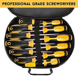 OPOW 12-Piece Magnetic Screwdrivers Sets with Storage Case, Professional Screwdriver Set Includes Flat, Phillips,Torx, Non-Slip for Repair Home Improvement Craft