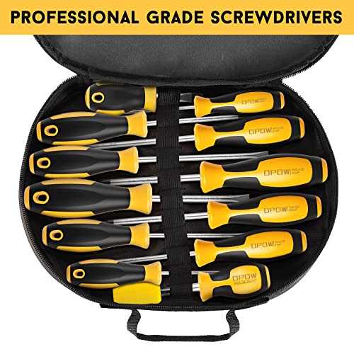 OPOW 12-Piece Magnetic Screwdrivers Sets with Storage Case, Professional Screwdriver Set Includes Flat, Phillips,Torx, Non-Slip for Repair Home Improvement Craft