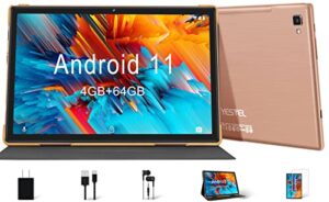 yestel tablet 10" android 11 ultra-strong tablets octa-core processor | 4gb ram 64gb rom(up to 256gb) | ips hd display | dual camera(5.0mp+8.0mp) | google gms | wi-fi bluetooth gps - gold