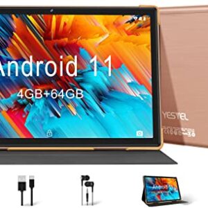 YESTEL Tablet 10" Android 11 Ultra-Strong Tablets Octa-Core Processor | 4GB RAM 64GB ROM(Up to 256GB) | IPS HD Display | Dual Camera(5.0MP+8.0MP) | Google GMS | Wi-Fi Bluetooth GPS - Gold