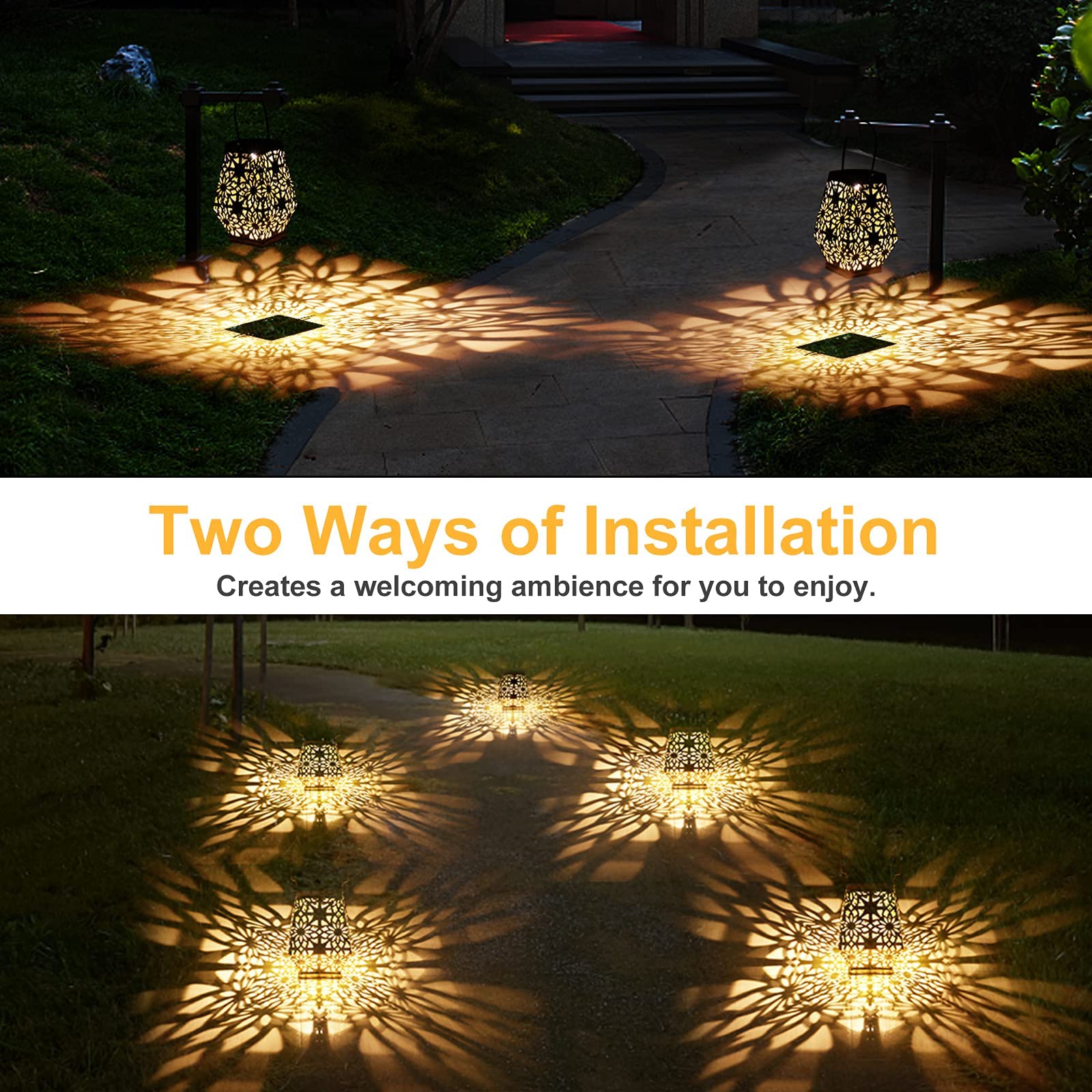 Hanging Solar Lanterns Outdoor Waterproof, Outdoor Lantern Lights Solar Powered Decorative, Garden Lanterns for Garden Patio Yard Table and More (2 Pack)