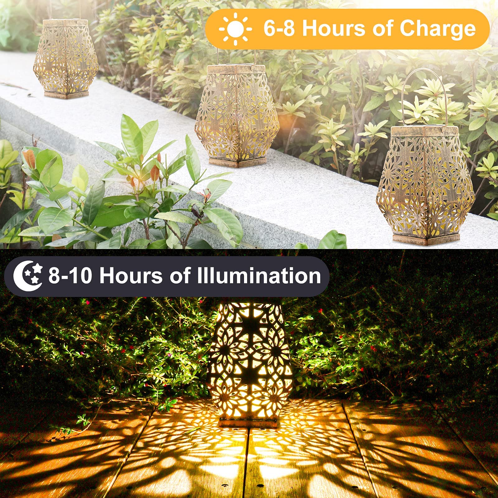 Hanging Solar Lanterns Outdoor Waterproof, Outdoor Lantern Lights Solar Powered Decorative, Garden Lanterns for Garden Patio Yard Table and More (2 Pack)