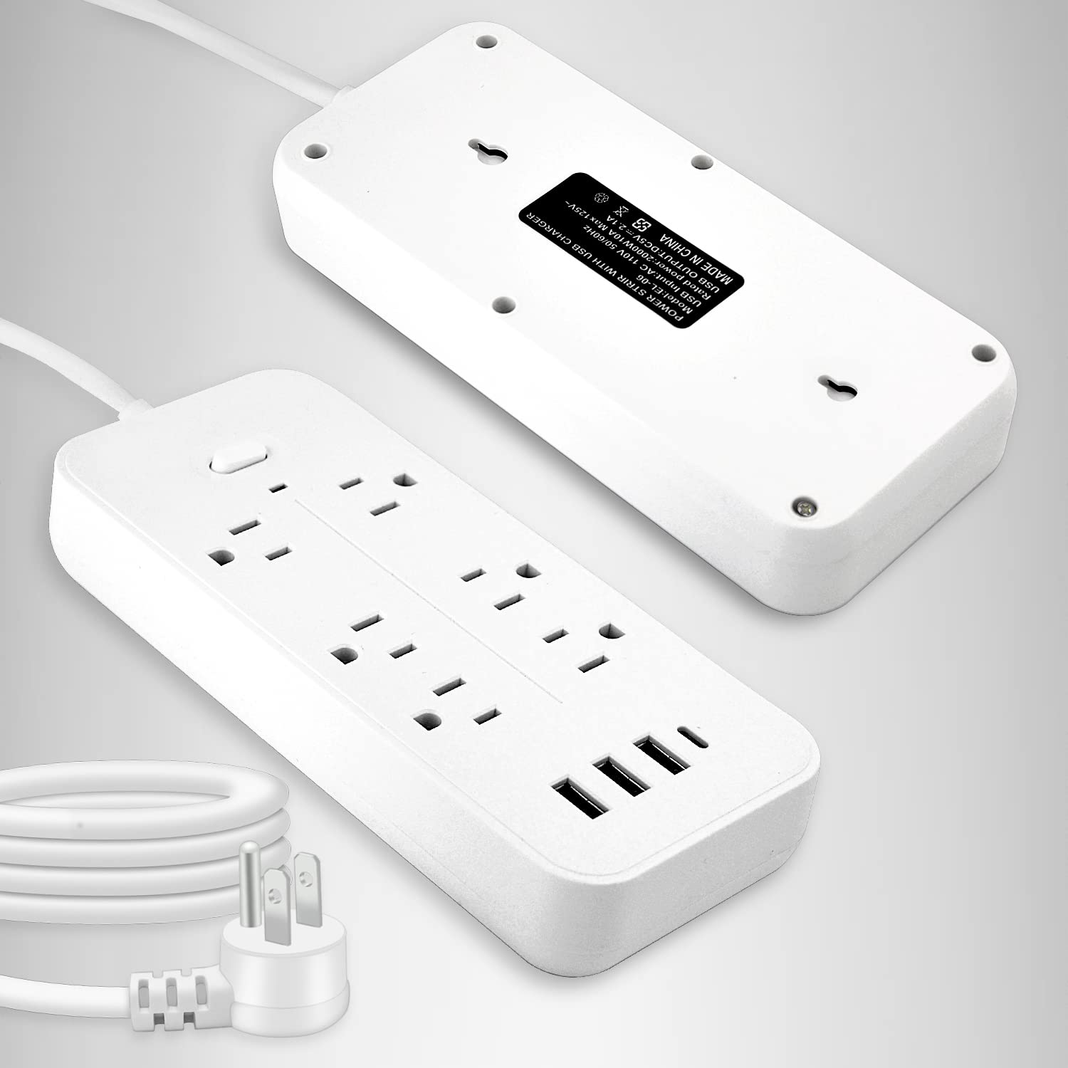 Power Strip, Surge Protector with 6 AC Outlets 3 USB Ports 1 USB-C Port,4 Ft Extension Cord Outlet Strip,Wall Mount for Home, Office, Travel, Computer Desktop, Laptop & Phone Charging