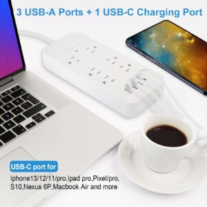 Power Strip, Surge Protector with 6 AC Outlets 3 USB Ports 1 USB-C Port,4 Ft Extension Cord Outlet Strip,Wall Mount for Home, Office, Travel, Computer Desktop, Laptop & Phone Charging