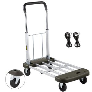 vevor platform truck foldable,compact push cart adjustable length, aluminum folding cart telescoping handle with 4 wheels ,330 lbs capacity