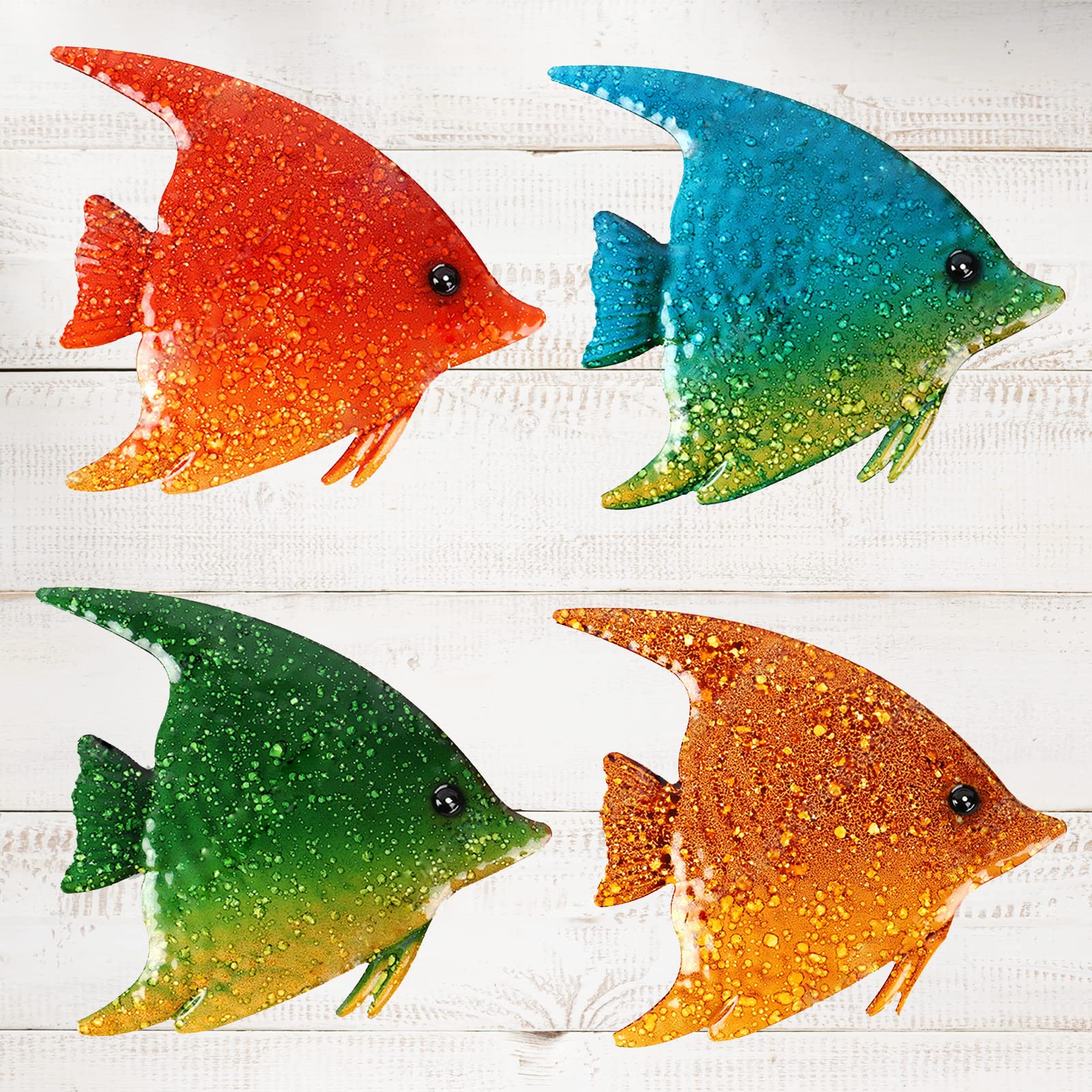 Cruis Cuka Outdoor Metal Wall Art Cute Fish Fence Decorations for Backyard Wall Decor Outside Lawn Ornaments - Set of 4