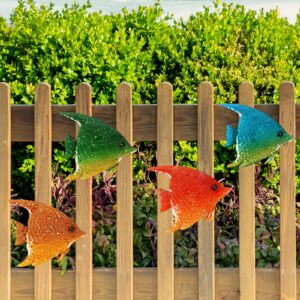 Cruis Cuka Outdoor Metal Wall Art Cute Fish Fence Decorations for Backyard Wall Decor Outside Lawn Ornaments - Set of 4
