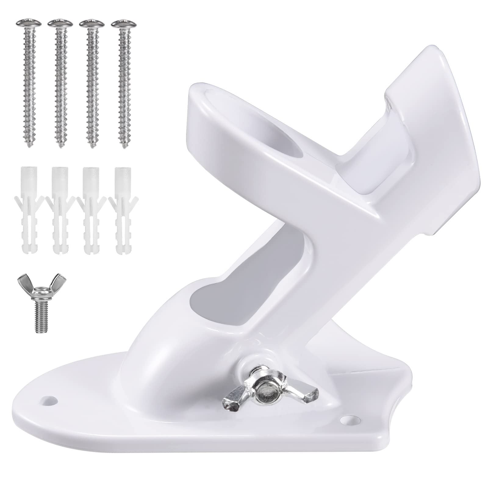 Flag Pole Holder Brackets, BONWIN 1" Flag Pole Mounting Bracket with Hardwares for House Wall Mount, 1" Inner Diameter, Two Positions & Aluminium Alloy, Rust Free Coated (White - 1 Pack)