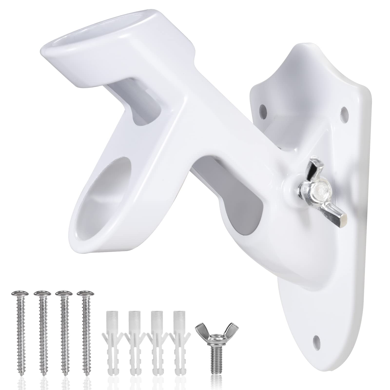 Flag Pole Holder Brackets, BONWIN 1" Flag Pole Mounting Bracket with Hardwares for House Wall Mount, 1" Inner Diameter, Two Positions & Aluminium Alloy, Rust Free Coated (White - 1 Pack)