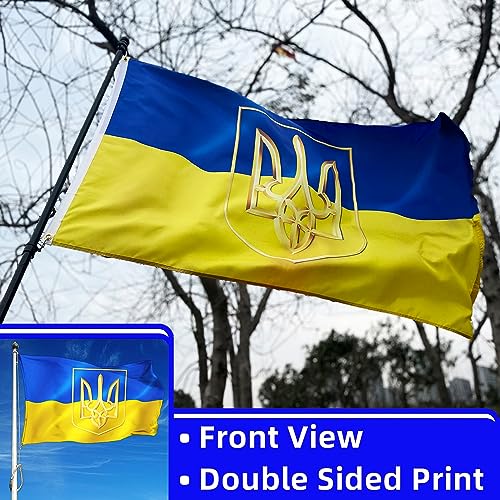 Voudlye Ukraine Flag 3x5 Ft and 3Ply Garden Flags 12×18 Inch Ukrainian National Flag with Coat of Arms Trident Flags Double Sided Print - Fade Proof Outdoor Garden Decor