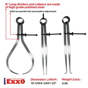 Exxo Tools | 3PC 8" Spring Divider, 8” Inside Caliper, 8” Outside Caliper Set