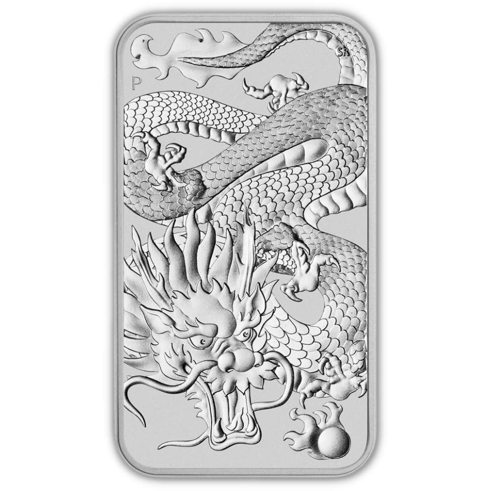 2022 P AU 1 oz Australian Silver Dragon Rectangular Bar Coin Brilliant Uncirculated (BU) with Certificate of Authenticity $1 Mint State