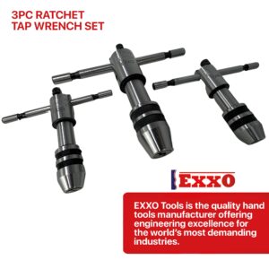 EXXO Tools 3PC Wrench Set - Adjustable Ratchet Tap Wrench Kit 5/32", 1/4", 1/2" Tap Capacity Steel Tapping Tool Adjustable Wrench Set Machinist Tools Tap Set Metalworking Tools Hand Taps Reamer Tools