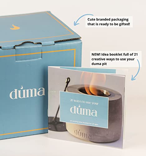 Duma Pit - Tabletop Fire Pit with 20+ Ideas Book & Snuffer, Concrete Portable Mini Fireplace, Outdoor Indoor Smores Maker, Ethanol Alcohol Table Top FirePit, Garden & Patio Decor