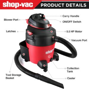 Shop-Vac 12 Gallon 5.5 Peak HP Wet/Dry Vacuum, SVX2 Motor Technology, 3 in 1 Function Portable Shop Vacuum with Cart, Attachments, Drain Port. 5973036