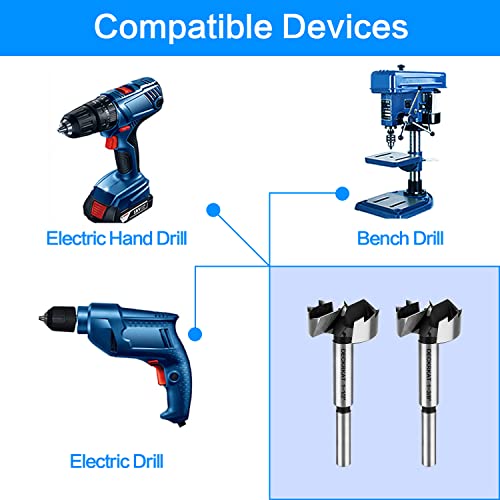 Forstner Bit Set, 5-Piece Forstner Bits Wood Drilling Smooth Flat-Bottomed Pocket Holes in Hard Soft Wood, 3/8" Shank Fit Drills and Drill Presses, Size 1”, 1-7/64”, 1-1/4”, 1-3/8”, 1-1/2"