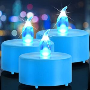tea lights battery operated candles-24 pack realistic and bright flickering holiday gift flameless led electric candle long lasting 7days for seasonal & festival party home decoration(blue)