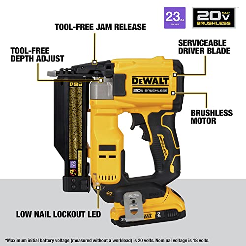 DEWALT ATOMIC Compact Series™ 20V MAX* Brushless Cordless 23 Ga. Pin Nailer Kit (DCN623D1)