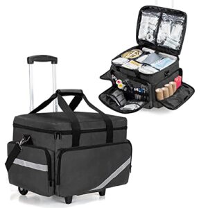 trunab rolling medical bag with detachable trolley, nurse rolling bag with removable dividers 15.6” laptop sleeve, first aid responder bag empty for home health nurses, doctors, emt, ems