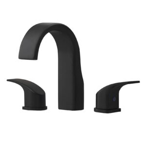 rumose matte black bathroom faucet widespread bathroom sink faucet two handle 8 inch bathroom faucets for sink 3 hole, brass waterfall mixer taps