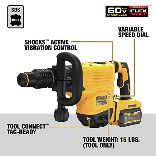 DEWALT 60V MAX* 15 lb. Cordless SDS Max Chipping Hammer Kit (DCH832X1)