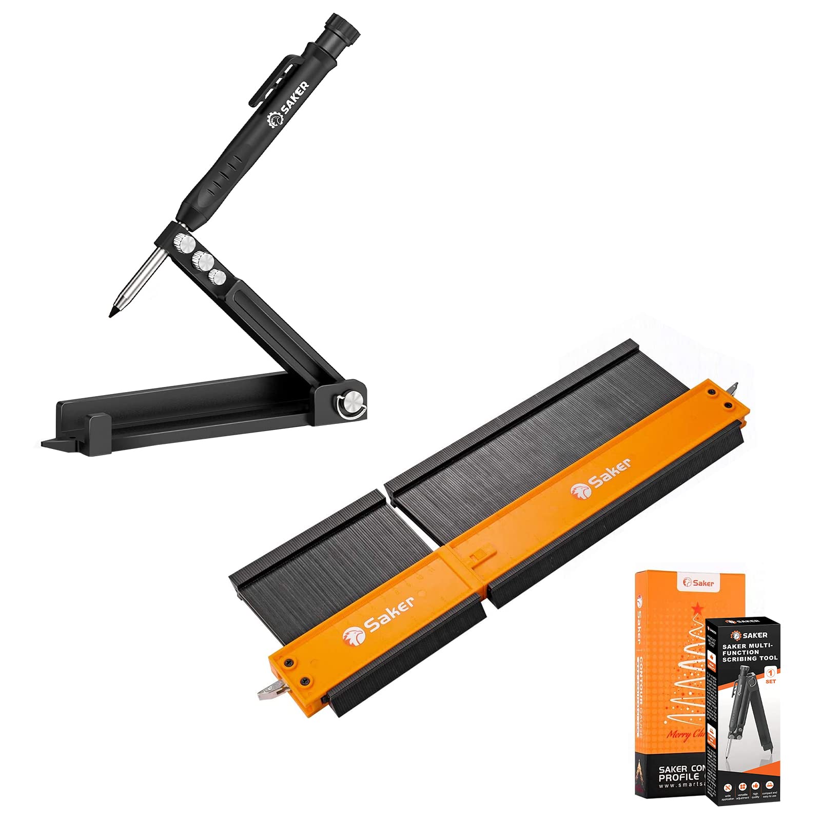 Saker Multi-function Scribing Tool&Saker Connection Profile Gauge(5+10 INCH, BLACK+ORANGE)