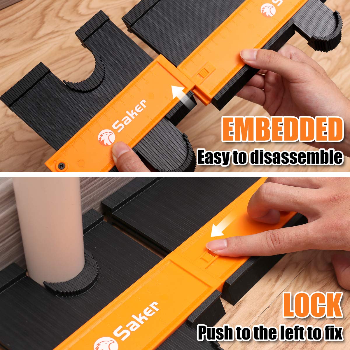 Saker Multi-function Scribing Tool&Saker Connection Profile Gauge(5+10 INCH, BLACK+ORANGE)