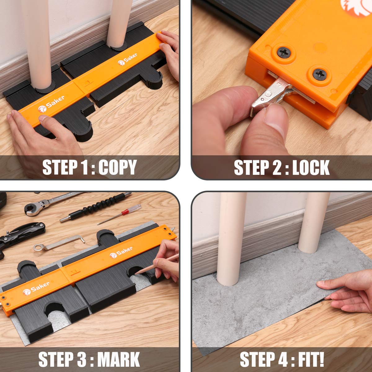 Saker Multi-function Scribing Tool&Saker Connection Profile Gauge(5+10 INCH, BLACK+ORANGE)