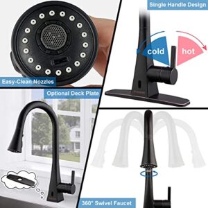 BIEAR Touchless Kitchen Faucet, 2 Motion Sensor Kitchen Sink Faucets with Pull Down 3 Functions Sprayer Single Handle Flow Faucet 1 Or 3 Holes Mount Stainless Steel Water Faucet Oil Rubbed Bronze