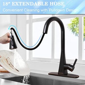 BIEAR Touchless Kitchen Faucet, 2 Motion Sensor Kitchen Sink Faucets with Pull Down 3 Functions Sprayer Single Handle Flow Faucet 1 Or 3 Holes Mount Stainless Steel Water Faucet Oil Rubbed Bronze