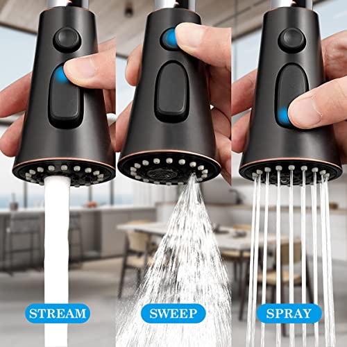 BIEAR Touchless Kitchen Faucet, 2 Motion Sensor Kitchen Sink Faucets with Pull Down 3 Functions Sprayer Single Handle Flow Faucet 1 Or 3 Holes Mount Stainless Steel Water Faucet Oil Rubbed Bronze