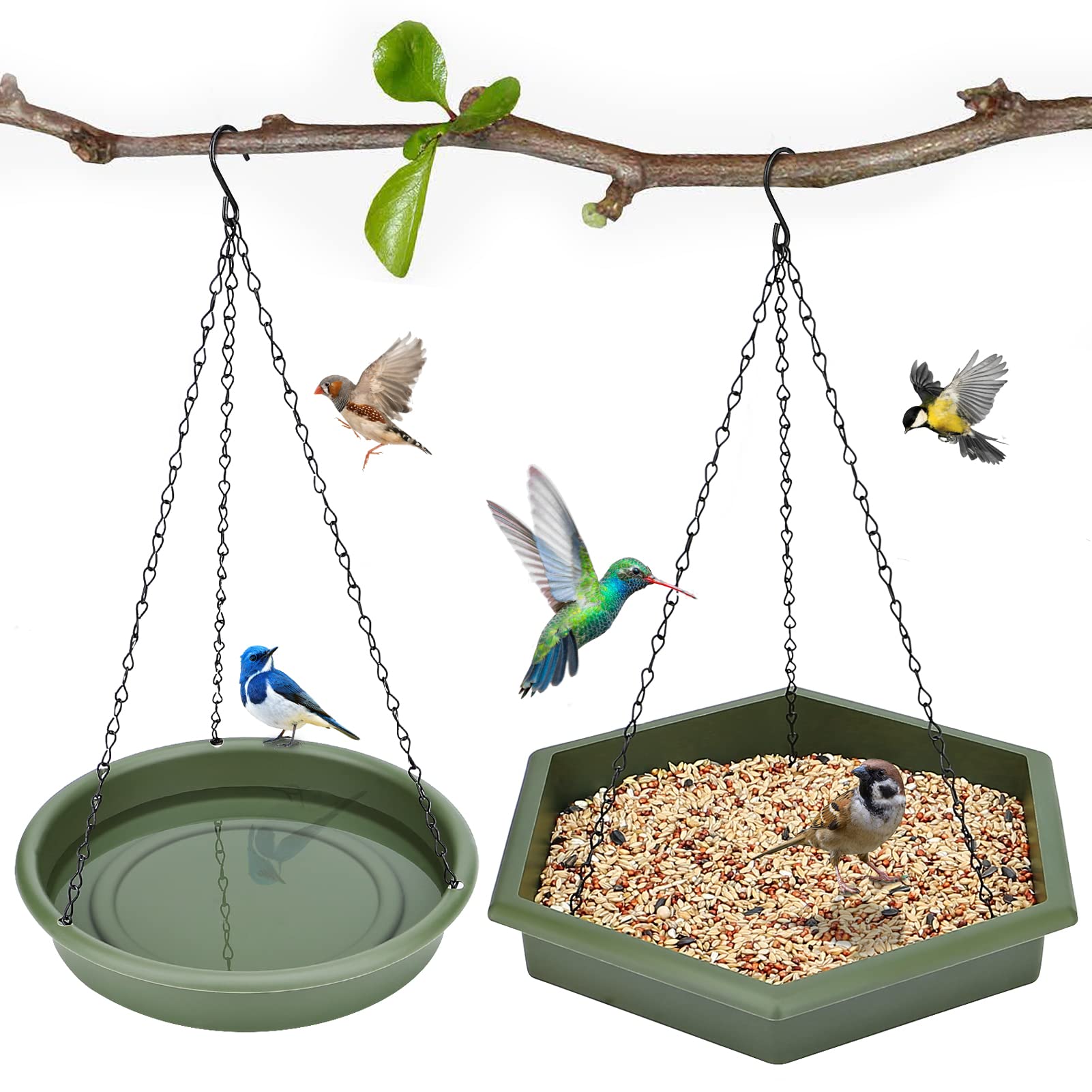 Hanging Bird Bath，Bird Bath - Bird Feeder, 2 in 1 XL Hanging Bird Feeder & Bird Bath for Outside, Hanging Bird Baths for Outdoors