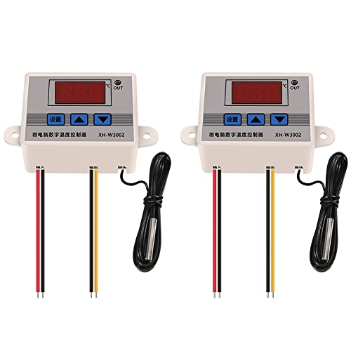 UMLIFE 2PCS XH-W3002 DC 110V-220V 1500W 10A Microcomputer Digital Temperature Controller Digital Display Thermostat Control Switch and NTC 10K Thermistor Sensors Temperature Probe (110-220V 1500W)